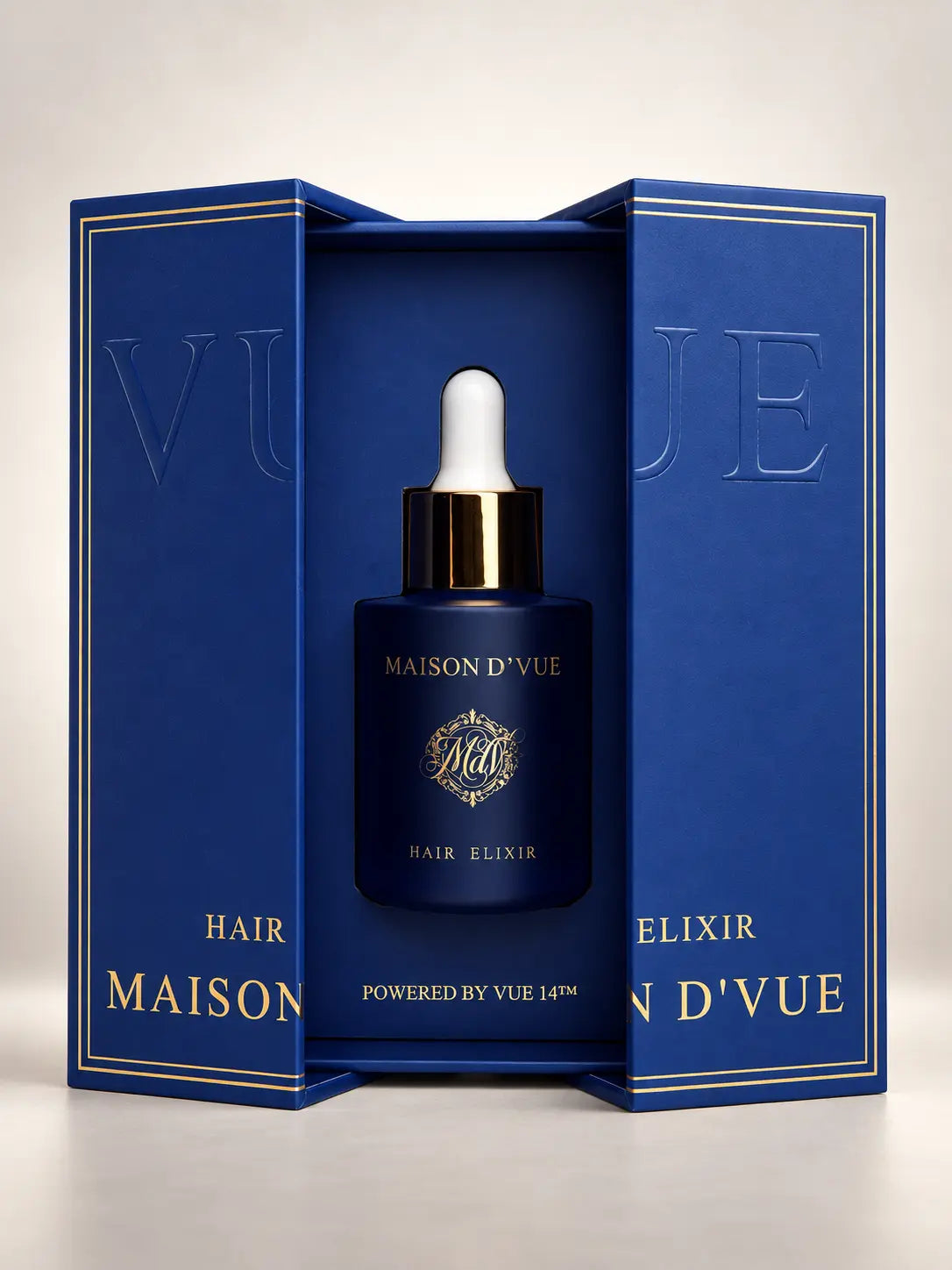 The Signature bottle inside the open Maison D'Vue presentation coffret